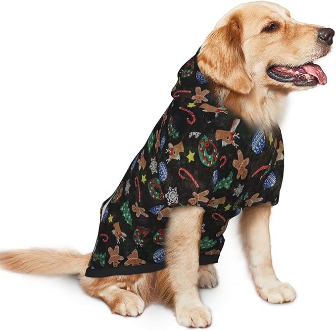 Xmas Tree Reindeer Ginger Cookie Hoodie,Christmas Cosplay Dog Clothes with Pocket and Hat Winter Clothes Sweaters XXX-Large