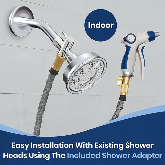 Indoor Hose Attachment with Handheld Sprayer for Dog Washing, Plant Watering, and Cleaning (75 FT) Long Hose with Universal Shower Head Adapter and Dog Shower Attachment
