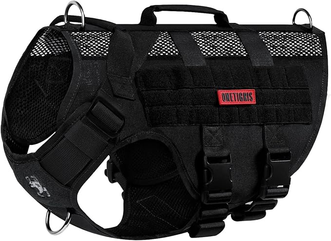 OneTigris No Pull Tactical Dog Harness for Medium Large Dogs, Mesh Design Breathable Military Dogs Molle Vests with Handles, Service Dog Vest Harness for Walking Hiking Training (XL, Black)
