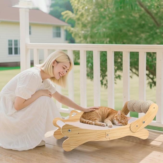 Cat Scratcher Bed for Indoor Cats | 3-in-1 Scratching Post & Hammock Lounge with Wooden Perch, No-Tip Stable Base for Small/Medium/Large Cats ，Durable Scratch Pad & Cat Furniture (Easy Assembly)