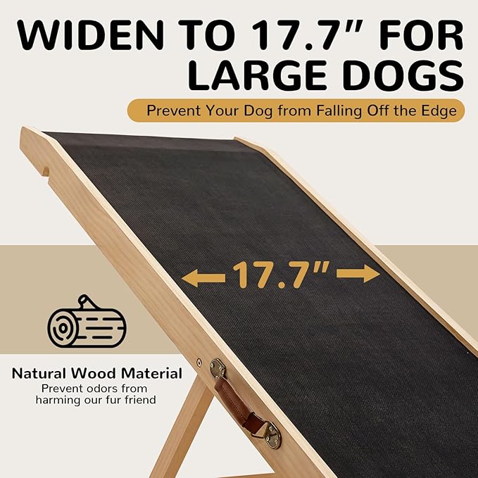 ABORON Dog Ramp,Adjustable Folding Pet Ramp for Bed,Couch,SUV - High Traction Portable Rubber Paw Ramps,Great for Small & Large Old Dogs & Cats, Supports up to 200 lbs
