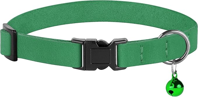 Breakaway Cat Collar Leather with Removable Bell - 13 Colors Available - Soft Adjustable Girl Boy Safety Lightweight Pet Kitten Collars Pink Brown Blue Green Red Orange Black (Green)