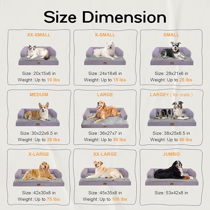 Dog Bed Medium Size Dog-Orthopedic Waterproof Bed for Dogs,Foam Couch Sofa with Washable Removable Cover & Non-Slip Bottom-Purple