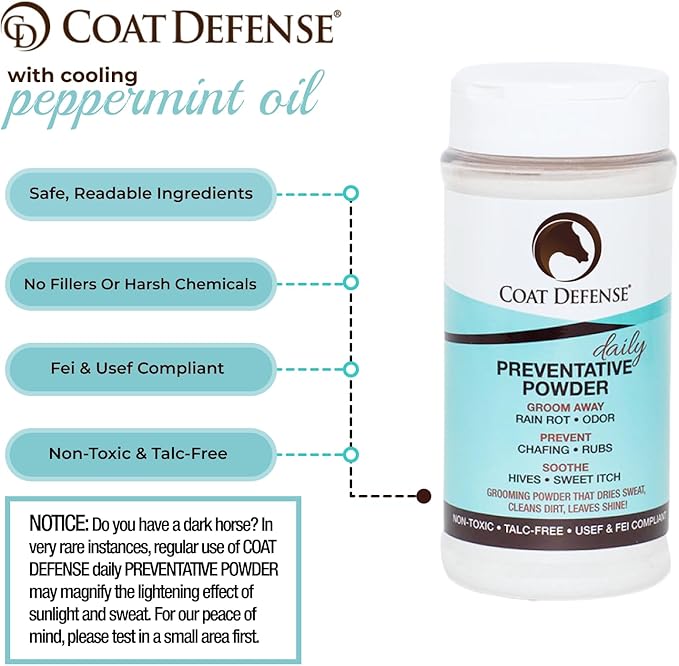 COAT DEFENSE Daily Grooming Powder for Horses | Dry Shampoo with Natural Ingredients | 64 oz Formula for Fresh, Healthy-Looking Coat