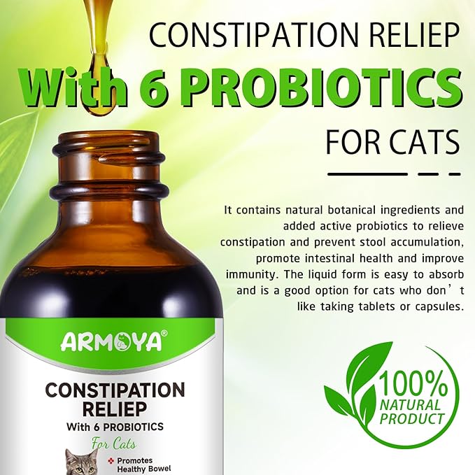Cat Constipation Relief, Constipation Relief for Cat, Cat Laxative Constipation Relief, 100% Natural Cat Laxative with 6 Probiotics Cat Stool Softener, Promotes Digestive Health - 2 fl oz