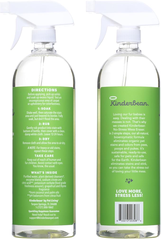 Dog & Cat Urine Stain and Odor Eliminator for Carpet, Upholstery, Hard Floors - 2-Pack 32 oz., Grapefruit & Thyme Scent, Enzyme Bio-Active Formula with Squeeze and Spray Top