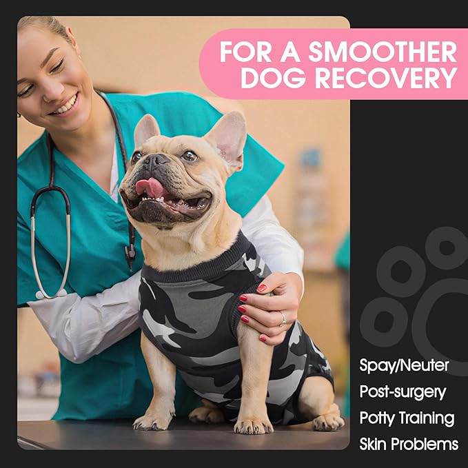 FUAMEY Dog Recovery Suit Male,Dogs Surgery Neuter Suits Puppy Spay Shirts for Female Protect Dog's Skin Anti Licking Abdominal Wounds Doggie Onesie Pet Bodysuit Alternative to Cone Grey Camouflage M