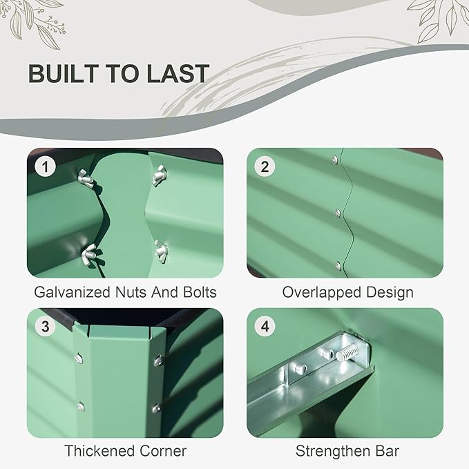 Domi Raised Garden Beds Outdoor, 6x3x1.5Ft Thickening Tall Metal Rectangular Deep Root Box Planter for Vegetables, Flowers, Herbs, and Succulents 1.5" Deep w/ 192 Gallon Capacity - Green