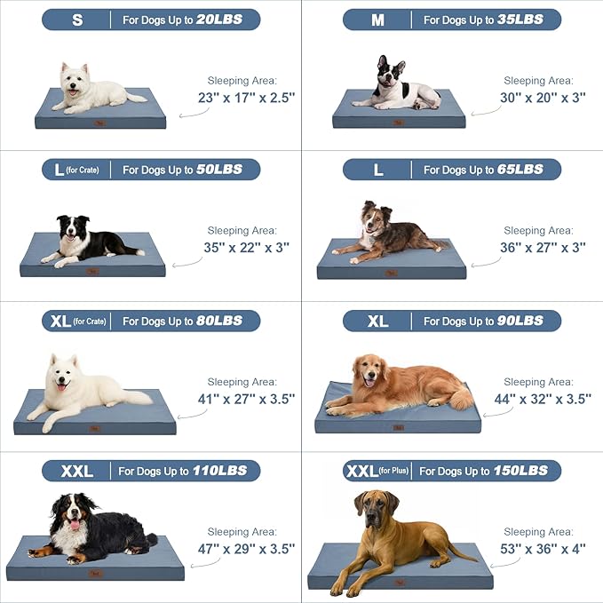 Outdoor Large Dog Bed, Waterproof Dog Bed for Large Dogs, Egg Crate Foam Pet Bed with Removable Washable Oxford Cooling Cover, Blue