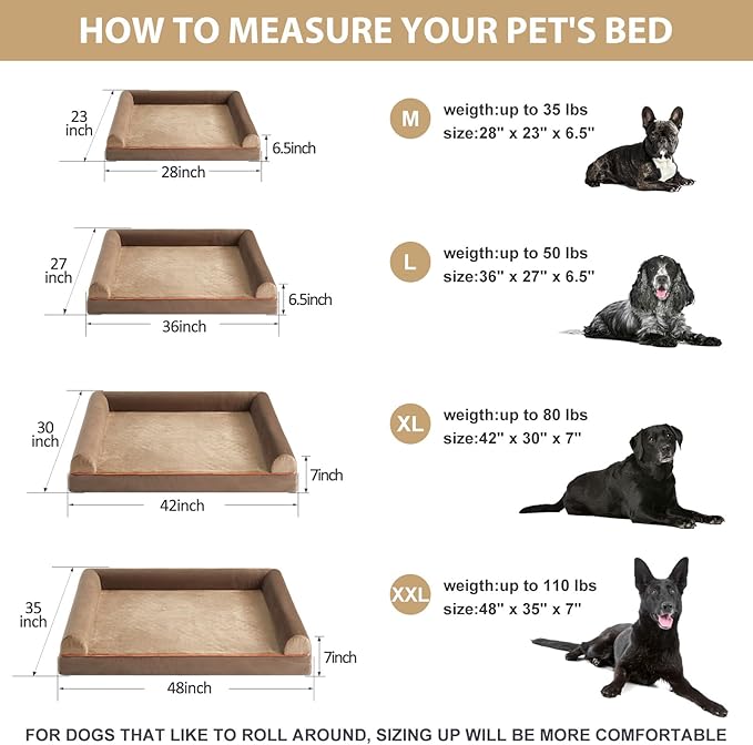 BFPETHOME Washable Dog Bed for Extra Large Dogs - Orthopedic, Waterproof, Nonskid, Egg-Crate Foam Pet Sofa