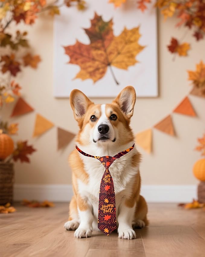 PET SHOW 10 Pack Fall Dog Ties Neckties for Large Medium Dogs Pumpkin Maple Leaf Adjustable Neck Ties Girl Boy Pets Autumn Costumes Dog Holiday Grooming Accessories Wedding Party Gift Favor