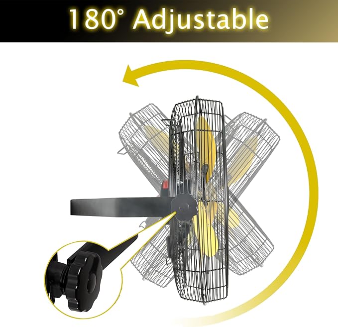 HiCFM 4600 CFM 18 inch High Velocity Wall Mounted Fan, TEAO Enclosure Motor, Safety Yellow Blade, 9 FT Cord, 180 Degree Tilting, 3 Speed Industrial Shop Fan for Patio, Garage Use - UL Listed, 2 Pack