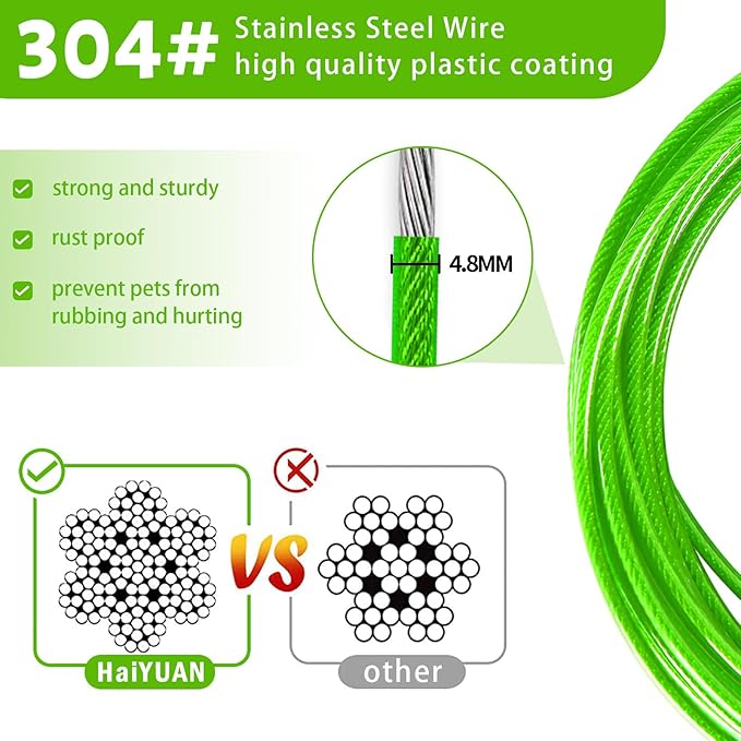 Dog Tie Out Cable 10/15/20/25/30FT Dog Run Cable Rosy Pink/Blue/Purple/Silver/Red/Green/YellowTie Out Cable for Large Dogs Heavy Duty for Outside Hold Large Dogs Up to 250LBS