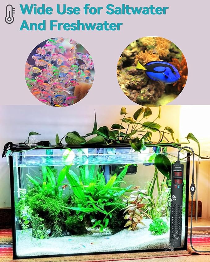 Aquarium Heater for 75 100 120 Gallon, 500W Submersible Fish Tank Water Heater with Accurate Temperature Control, Over-Temp Protect, Auto Shut-Off, Quick Heat up for Saltwater & Freshwater