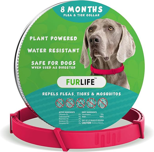 FurLife Flea and Tick Collar for Dogs – Waterproof Red Dog Collar, Pet Supplies for Tick and Flea Prevention for Dogs, Safe for All Breeds