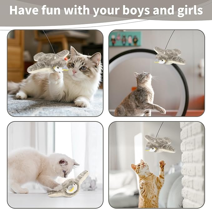 Cat Toys, Flapping Bird Cat Toy(No Flying), Interactive Catnip Toy with Springs & Catnip Bags, Chirping Noise Rechargeable Moving Wings Dog Cat Kitten Toys, Flappy Flying Pets Toy for Indoor