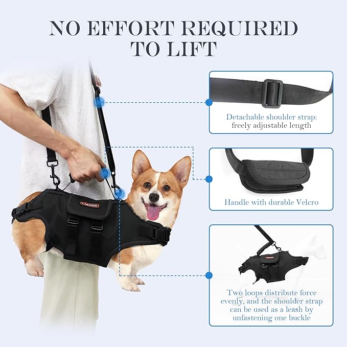 Dog Lift Harness, Full Body Support with Adjustable Control Handle for Senior Dogs, Post-Surgery Recovery & Joint Problems (Oxford Cloth, Custom Size)