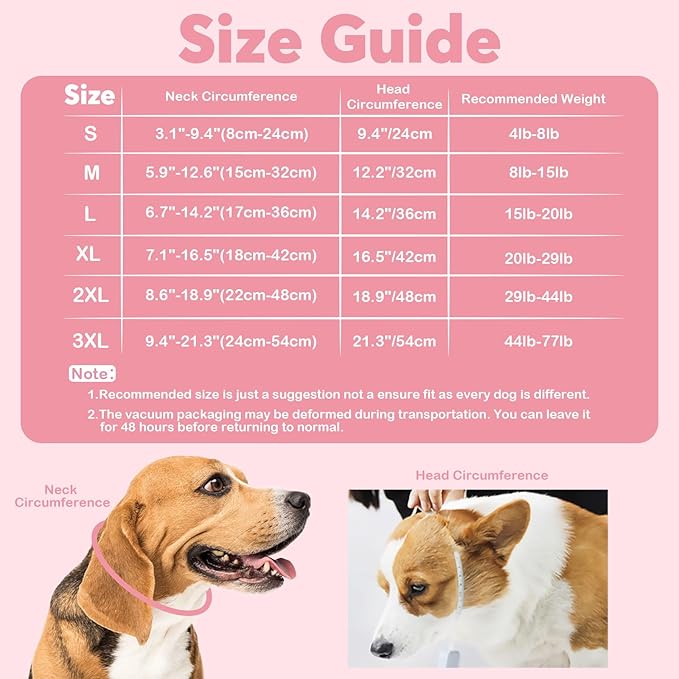 IDOMIK Dog Recovery Collar, Waterproof Soft Dog Cone After Surgery, Comfy Protective Elizabethan Collar Alternative for Dogs Cats, Adjustable Pet Neck Donut Cone Anti-Licking Biting Wounds,Pink,3XL