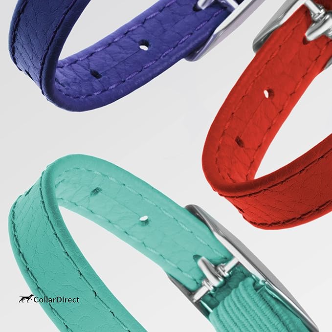 CollarDirect Leather Cat Collar, Kitten Collar with Removable Bell Black Blue Red Orange Lime Green (8-11 Inch, Red)