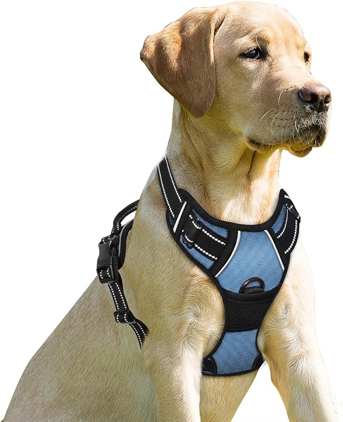 BARKBAY No Pull Dog Harness Front Clip Heavy Duty Reflective Easy Control Handle for Large Dog Walking(Navy,L)