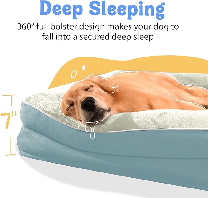 Washable Orthopedic Large Dog Bed - Dog Beds Large Sized Dogs with Removable Cover Waterproof Orthopedic XL Pet Bed with Bolster