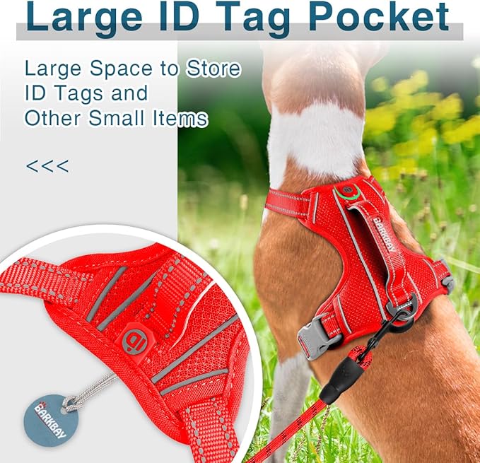 BARKBAY Dog Harness No Pull with ID Tag Pocket - Heavy Duty, Reflective, Easy Control for Large Dogs(Red,S)