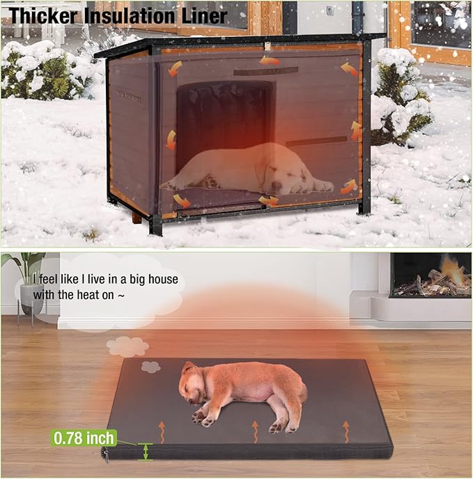 GUTINNEEN Large Insulated Dog House for Winter Outdoor Dog Kennel with Anti-Chewing Metal Frame for Medium to Large Dogs, Brown Color