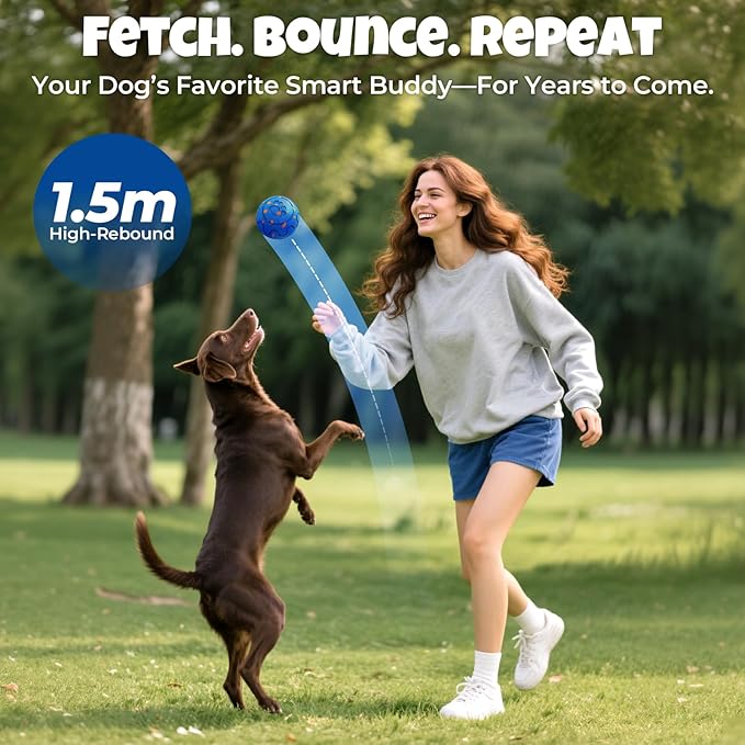 Dog Balls: Interactive Dog Ball Auto Rolling - Interactive Dog Toys for Aggressive Chewers - Bouncy & Throwable, Type-C Rechargeable, Washable, for Small & Medium & Large Dogs – Blue