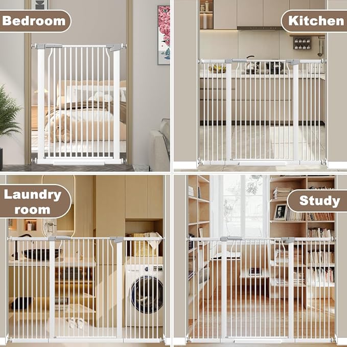 41" Extra Tall and Wide Baby Gate, 68.5-72.2'' Wide Pet Cat Gate for Doorway, Extra Wide Pressure Mounted Child Door with Expansion Kit, Metal Safe Gate, Tall Dog Gate, White