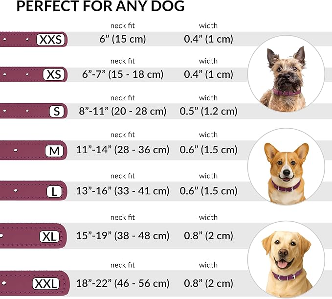 CollarDirect Rolled Leather Dog Collar, Soft Padded Round Puppy Collar, Handmade Genuine Leather Collar Dog Small Large Cat Collars 13 Colors (15-19 Inch, Pink Textured)