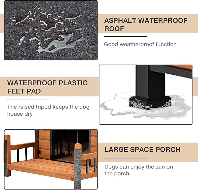 Dog House Outdoor Insulated, 50.87" L Large Dog Kennel with Chew-Proof Iron Frame, Suitable for Medium to Large Dogs (Brown)