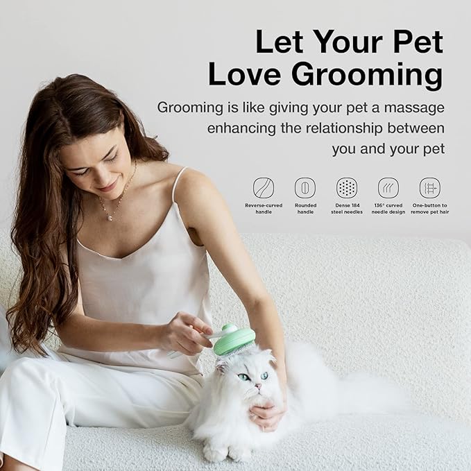 Self-Cleaning Cat Brush for Shedding & Pet Grooming - Effortlessly Removes Tangles, Loose Undercoat, and Mats for Cats & Dogs (Green)