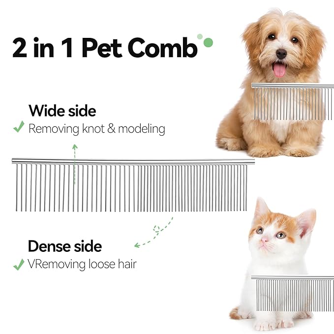 Dog & Cat Brush,Pet Grooming Kit 2PCS- Cat Brush for Shedding| Pet Metal Comb. Self-Cleaning Slicker Brush for Short and Long Hair. Removes Undercoat, Loose Hair, Tangled, Dirt and Massages.