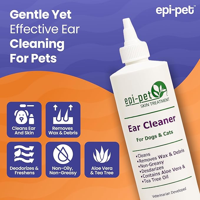 Dog & Cat Ear Cleaner Solution with Aloe Vera & Tea Tree Oil – Removes Itchy Ear Wax, Debris, Odor – Ears Wash, Drops & Flush for Pets, Dog Ears Cleaning, Cat Cleaner (16 oz- Pack of 3)