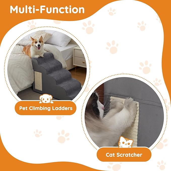 Dogs Steps for Bed, Dog Stairs for Small Dogs, 2-Step Dog Ramp for Bed, Couch, Sofa, and Chairs, Non-Slip Bottom Design, Cat Scratching, High Density Foam Portable Pet Step, Indoor, Grey