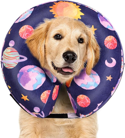 CuteBone Inflatable Dog Cone with Removable Soft Fleece Covers for Small/Medium/Large Dogs and Cats Neck Donut Collar After Surgery GWB11L
