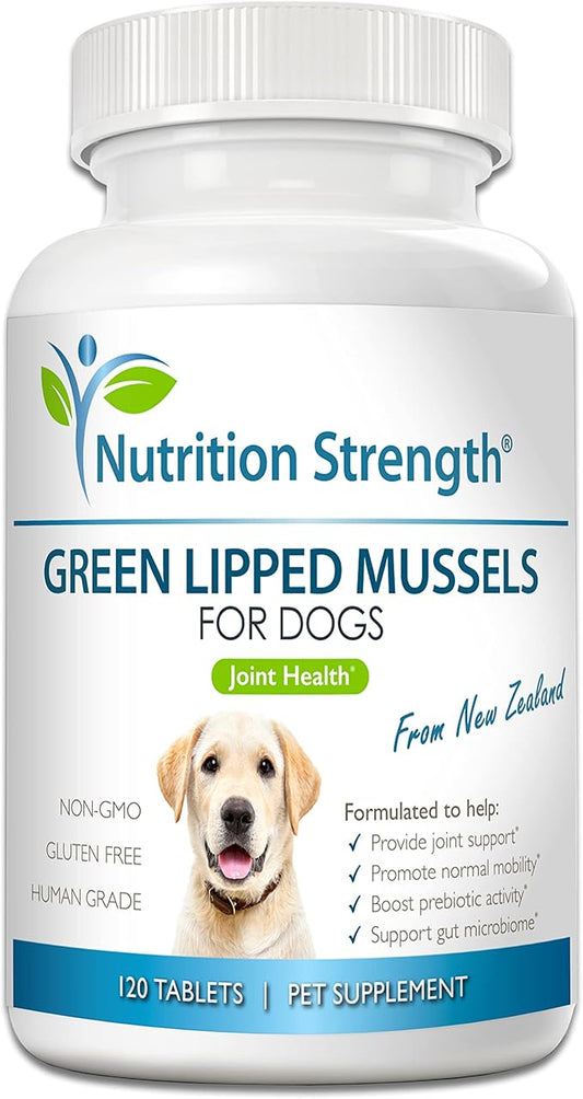Green Lipped Mussels for Dogs for Joint Support & Inflammatory Relief, Promote Normal Mobility & Flexibility, Boost Prebiotic Activity, Support Gut Microbiome, 120 Chewable Tablets