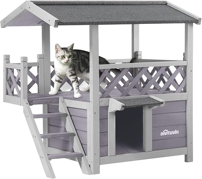 Aivituvin Cat House Outdoor Indoor Feral Kitty Shelter with Escape Door for Cats, Weatherproof Roof