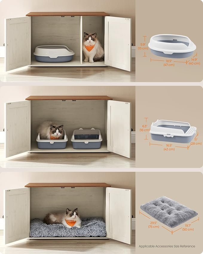Feandrea Cat Litter Box Enclosure, Litter Box Furniture Hidden with Removable Divider, Indoor Cat House, End Table, 31.5 x 20.9 x 19.7 Inches, Honey Brown and Rustic White UPCL002P01
