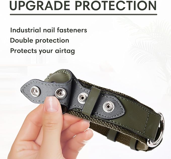 AirTag Dog Collar Soft Leather Webbing Dog Collar for AirTag Provides Double Protection for Small Medium and Large Dogs(Green,M)
