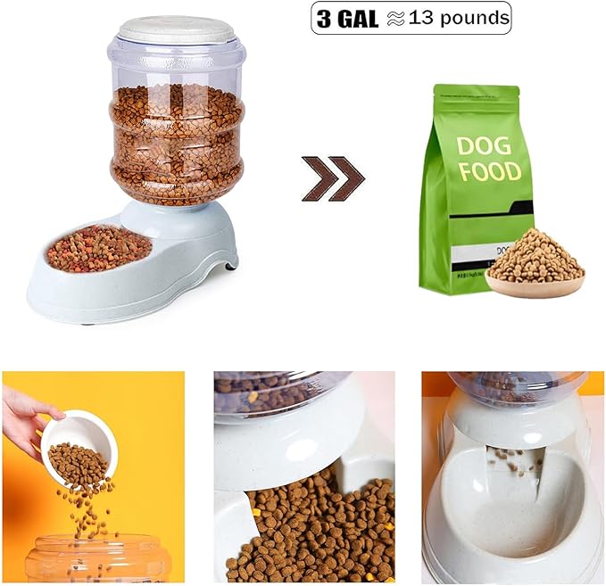 Automatic Dog Feeder and Water Dispenser Set for Large Dogs, 3 Gallon Gravity Dog Cat Food and Water Dispenser Set with Pet Food Bowl,Large Pet Food Water Dispenser Station