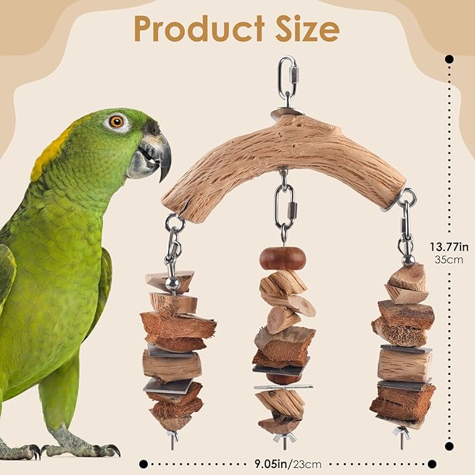 Bird Parrot Toys, Large Birds Wooden Chew Blocks with Stainless Steel Cage Hanging Bite Toy for Macaws, African Greys, Cokatoos, Amazon Parrots and Small Medium Parakeets