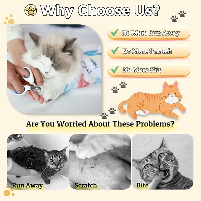 Cat Wrap for Grooming-Premium Cat Grooming Wrap Cat Restraint for Nail Clipping, Self-Adherent Soft Cat Blanket to Wrap Cat Anti-Scratch Anti-Escape Grooming Bag (White, L(Within 9lbs))