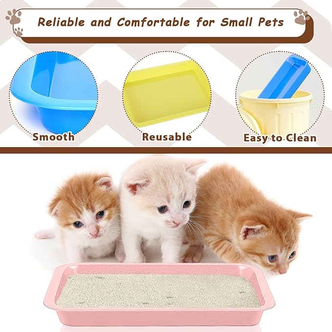 5pcs Kitten Litter Box, Small Cat Litter Box with Scooper, Small Litter Pan Low Entry Shallow Plastic Litter Tray Portable Cat Waste Tray Open Travel Kitten Boxes for Small Pet Rabbit Newborn Cat