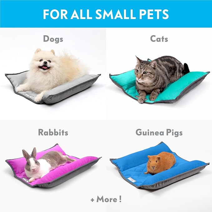Paw Inspired Snuggle Bunny Bolster Bed for Rabbits, Cats, Dogs and Other Small Pets, Reversible Fleece Flop Bedding with Padded Sides (Gray/Blue)