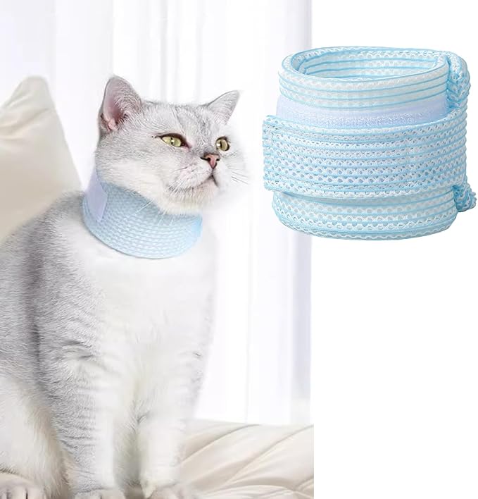 Cat Neck Brace Cover - Breathable & Adjustable Elizabethan Collar for Post-Surgery Recovery Anti-Scratch Anti-Lick Protection, Cervical Cone for Small Medium Large Dogs Puppies Kittens (X-Small,Blue)