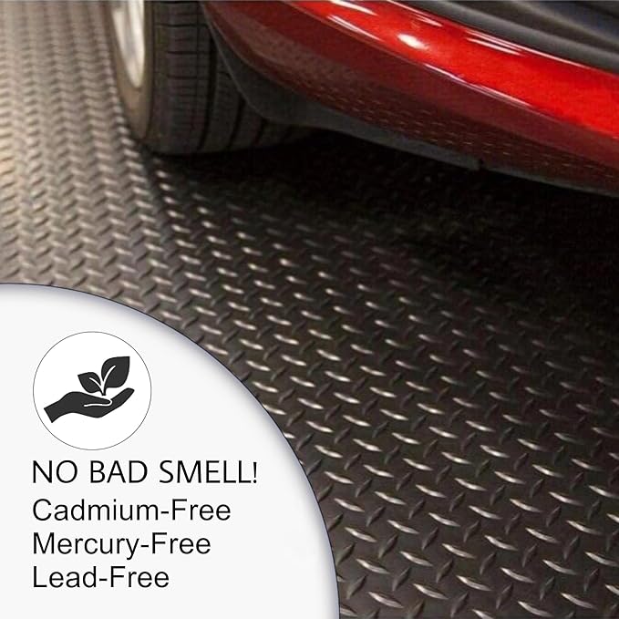 SEAL 6 x 8 Ft Premium Garage Floor Mat, Solid 2.8mm Thickened Black Commercial Grade Heavy Duty Parking Mat for Garage Floor, Golf Cart, Water/Stain Resistant Floor Runner (Embossed Diamond Plate)
