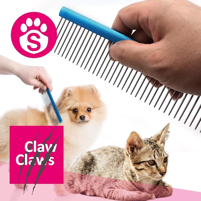 7.5" Greyhound Oval Grooming Comb – Blue Aluminum Spine, Stainless Steel Teeth Comb for Long-Haired Dogs & Cats, Removes Mats, Tangles, and Loose Fur – Lightweight for Long Time Deshedding