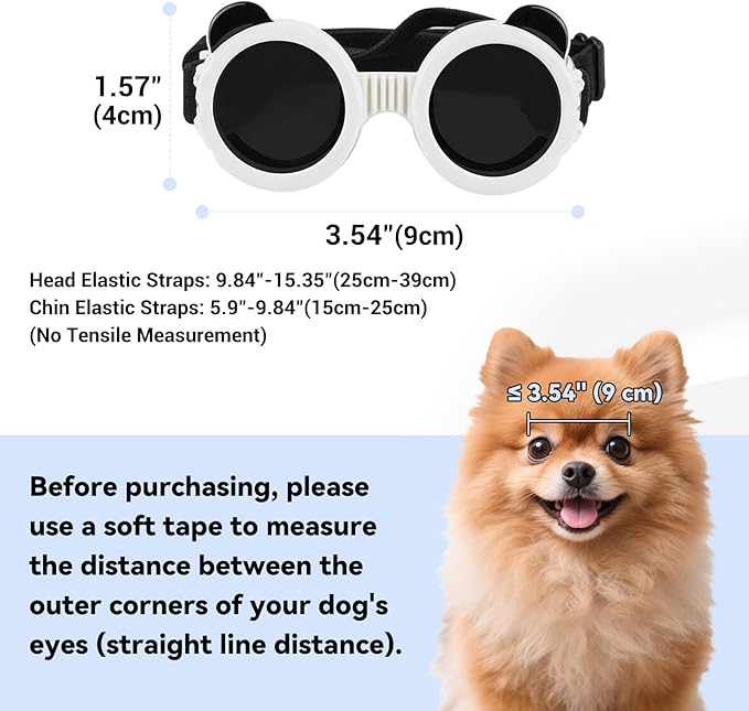Dog Goggles for Small Breed UV/Wind/Dust Protection Puppy Sunglasses with Adjustable Strap - White