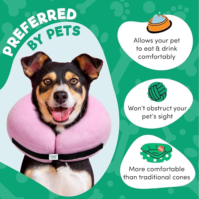 BENCMATE Inflatable Dog Cone Collar Alternative, Soft Dog Cone for Small Medium Large Dogs and Cats, Neck Recovery ECollar Donut Collar After Surgery (Large, Pink)